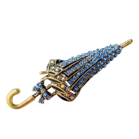 Chic Gold and Blue Rhinestone Umbrella Pin - Picture 3 of 3
